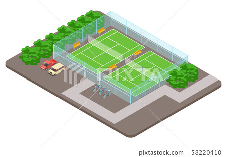 Tennis club playgrounds with parking isometric vector concept 58220410