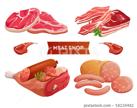 Cartoon meat products and fresh meat vector isolated on white background 58220482