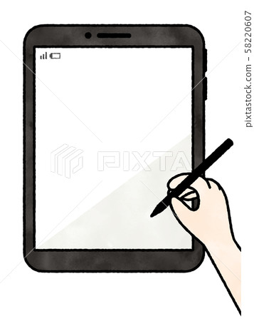 平板電腦手拿著觸摸筆水彩 58220607