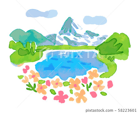 Swiss lake and flowers Swiss lake and flowers 58223601
