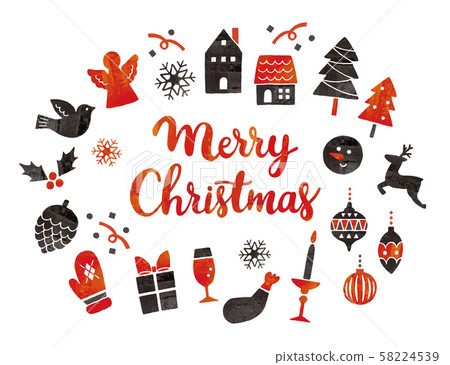 Watercolor Christmas parts and title 58224539