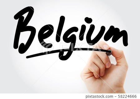 Hand writing Belgium with marker 58224666