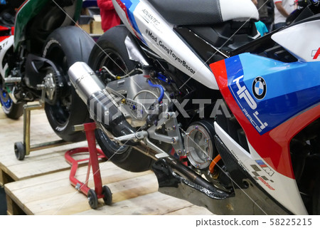 Selective focused of custom exhaust system at the motorcycle. Designed by 3rd party manufacturer to give different experience to the rider.  58225215