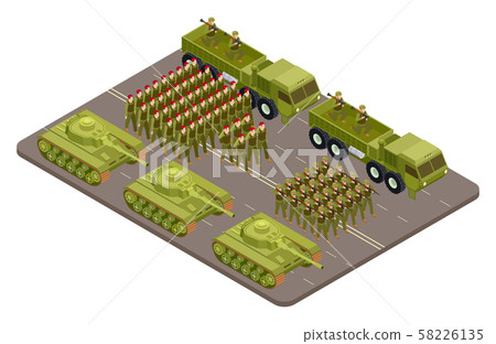 Military parade vector isometric with soldiers and military equipment Military parade vector isometric with soldiers and military equipment 58226135