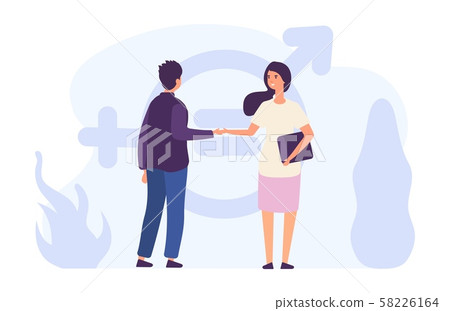 Gender equality concept. Male and female flat characters and gender icon vector illustration 58226164