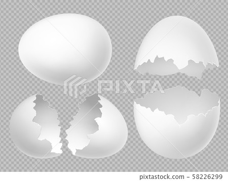Vector realistic white eggs set with whole and broken eggs isolated on transparent background 58226299