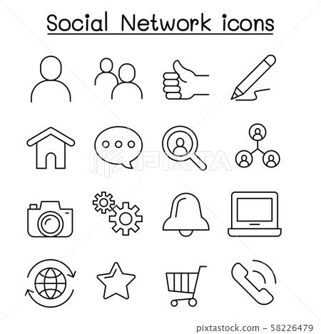 Social network icon set in thin line style - Stock Illustration ...