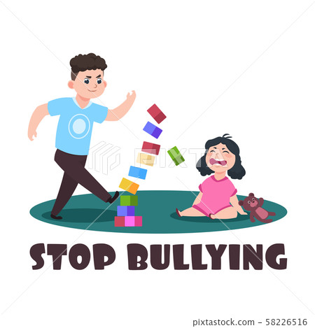 Angry kids. Bad boy and crying little girl. Stop bullying vector illustration Angry kids. Bad boy and crying little girl. Stop bullying vector illustration 58226516