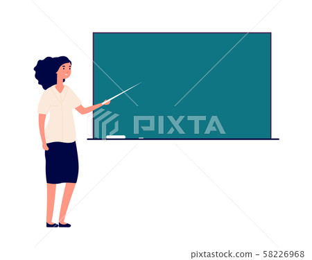 Woman teacher at blackboard. female tutor in classroom teaching students. School education vector 58226968