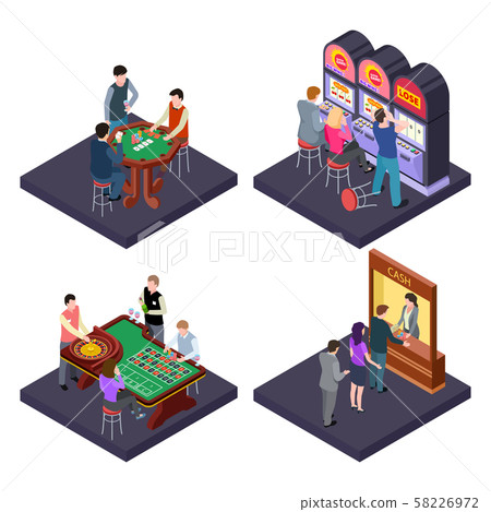 Gambling, casino isometric vector composition with slot machines, poker, cash exchange Gambling, casino isometric vector composition with slot machines, poker, cash exchange 58226972
