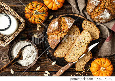 Pumpkin bread. Wholemeal rye yeast-free bread Pumpkin bread. Wholemeal rye yeast-free bread 58226979