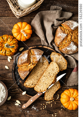Pumpkin bread. Wholemeal rye yeast-free bread Pumpkin bread. Wholemeal rye yeast-free bread 58226980