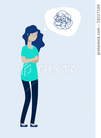 Depressed woman concept. Female feels depression, messy complicated mind, unhappy teen. Solitude Depressed woman concept. Female feels depression, messy complicated mind, unhappy teen. Solitude 58227189