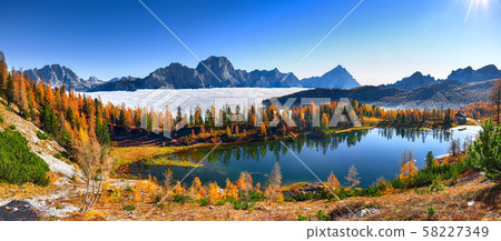 Stunning aerial view of  crystal clear Lake Federa 58227349