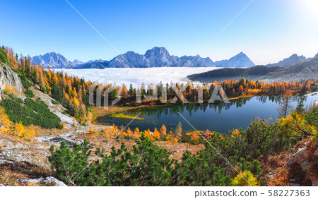 Wonderfull autumn view of  Lake Federa in 58227363