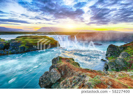 Fantastic sunset scene of powerful Godafoss Fantastic sunset scene of powerful Godafoss 58227400