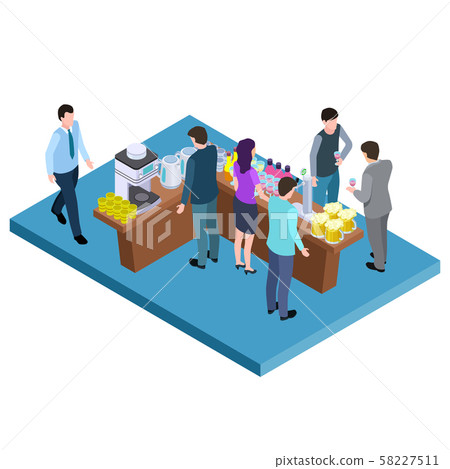 Table with alcoholic and non-alcoholic drinks isometric vector location 58227511