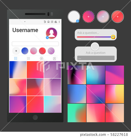 Vector social media interface. Post backgrounds, slider, question area and stories buttons templates Vector social media interface. Post backgrounds, slider, question area and stories buttons templates 58227618
