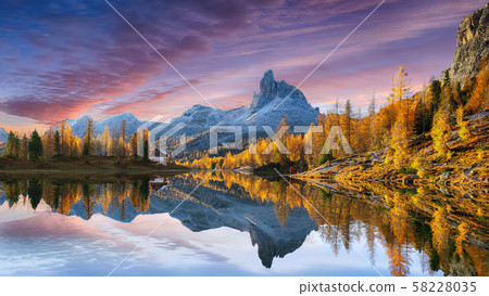 Wonderfull autumn view of Lake Federa in Wonderfull autumn view of Lake Federa in 58228035