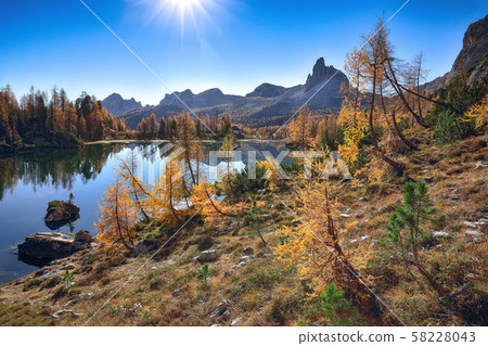 Wonderfull autumn view of  Lake Federa in 58228043