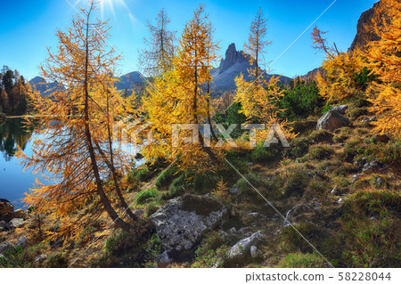 Wonderfull autumn view of  Lake Federa in 58228044