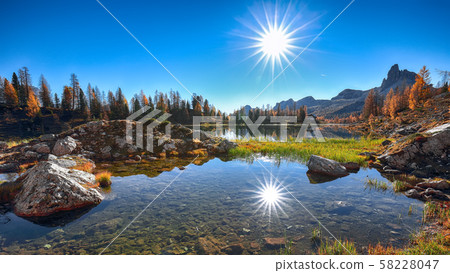 Wonderfull autumn view of  Lake Federa in 58228047