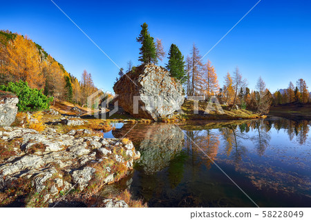 Wonderfull autumn view of  Lake Federa in 58228049
