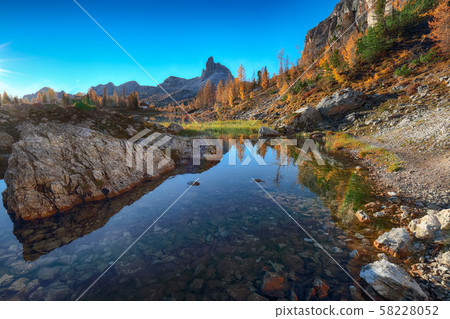 Wonderfull autumn view of  Lake Federa in 58228052
