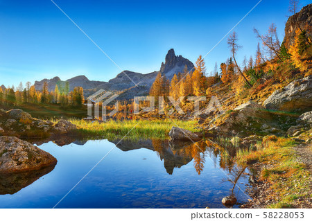 Wonderfull autumn view of Lake Federa in Wonderfull autumn view of Lake Federa in 58228053