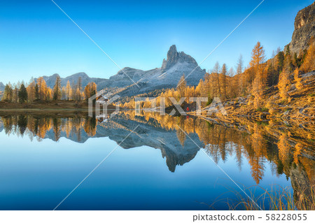 Wonderfull autumn view of Lake Federa in Wonderfull autumn view of Lake Federa in 58228055