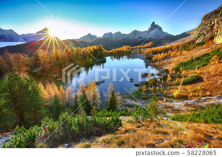 Stunning aerial view of crystal clear Lake Federa Stunning aerial view of crystal clear Lake Federa 58228065