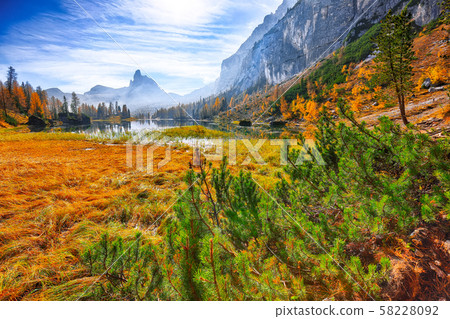 Fantastic autumn landscape. View on Federa Lake 58228092