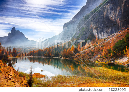 Fantastic autumn landscape. View on Federa Lake Fantastic autumn landscape. View on Federa Lake 58228095