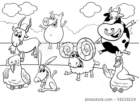 black and white cartoon farm animal characters - Stock Illustration  [58229229] - PIXTA