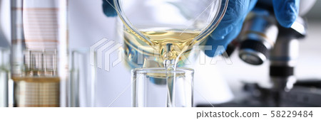 Yellow liquid spilled petrol additive innovative supply 58229484