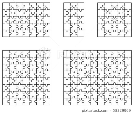 Vector illustration of different white puzzles, separate pieces 58229969