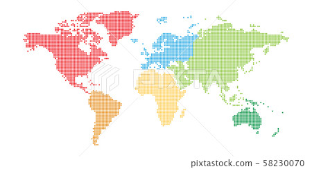 World map mosaic of small dots in defferent... - Stock Illustration ...
