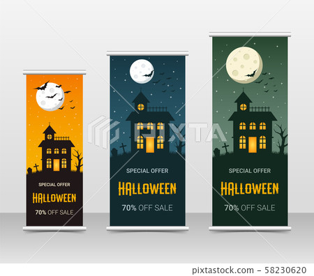 Happy halloween business roll up template set, vector illustration Happy halloween business roll up template set, vector illustration 58230620