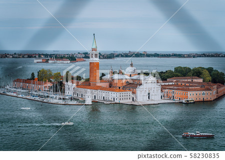 Chiesa di San Giorgio Maggiore or San Giorgio Maggiore island from St. Marks Campanile bell tower of Chiesa di San Giorgio Maggiore or San Giorgio Maggiore island from St. Marks Campanile bell tower of 58230835