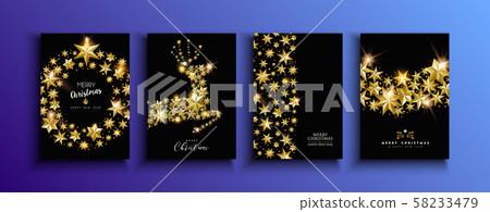 Christmas and new year gold star deer card set - Stock Illustration ...