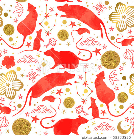 Chinese new year red watercolor rat background 58233530