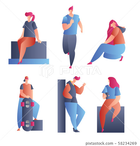 Group of male and female flat cartoon characters-插圖素材 [58234269] - PIXTA圖庫