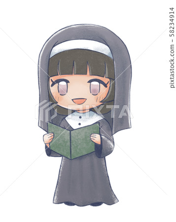 Hand-drawn style singing sister 1 58234914