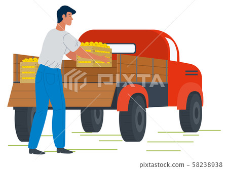 Auto with Picking Apples, Framer and Fruit Vector Auto with Picking Apples, Framer and Fruit Vector 58238938