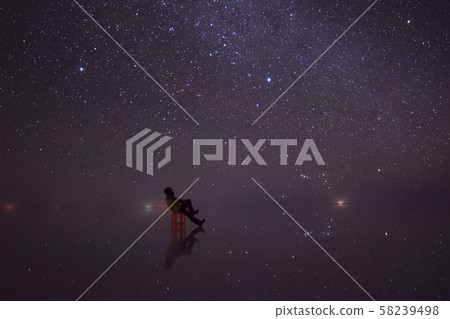 Uyuni Salt Lake Night Silhouette Starry Sky Milky Way Superb View Uyuni Salt Lake Night Silhouette Starry Sky Milky Way Superb View 58239498