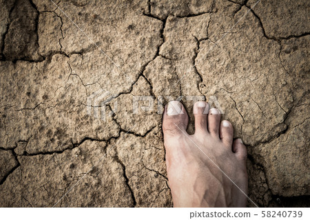 Naked Feet on dry Soil 58240739