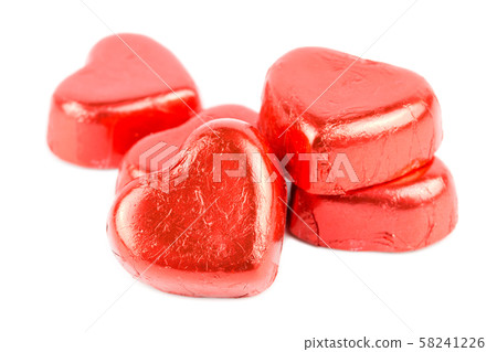 chocolate candy red heart isolated on white background. 58241226