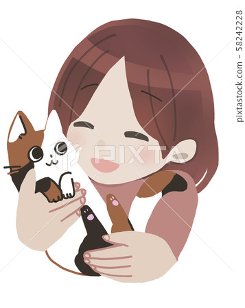 A cat and a woman smile 58242228