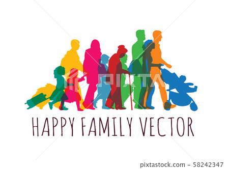 Color happy family people travel silhouette isolate on white Color happy family people travel silhouette isolate on white 58242347