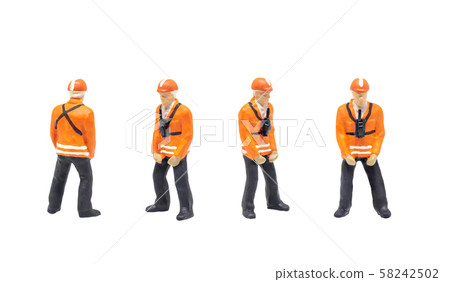 Railway shunter standing and posing in posture isolated on white background. 58242502